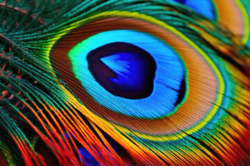 Peacock Feather, Displayipng Vibrant Hues And Barbules. Generative AI
