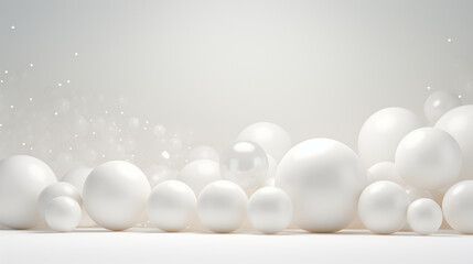Backdrop of White Orbs. Glistening spheres of varying sizes set against a pristine white backdrop. An abstract representation conveying the concept of a unique background Generative AI