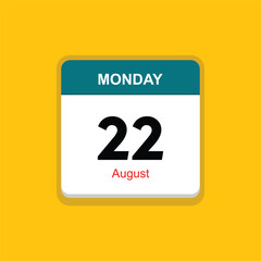 august 22 monday icon with yellow background, calender icon