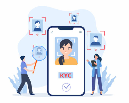 KYC or know your customer with Biometric identification face financial security in digital online technology.