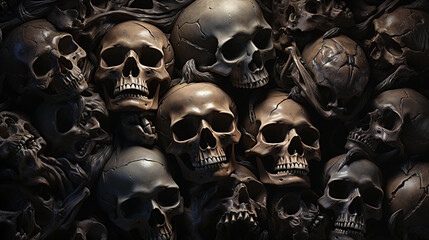 background of skulls. halloween concept. Generative AI - obrazy, fototapety, plakaty