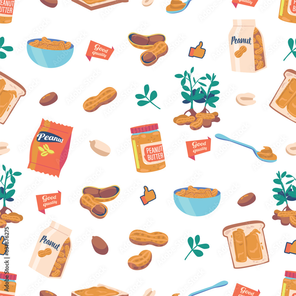 Poster seamless pattern with peanut foods arranged in a repetitive pattern, perfect for adding a fun touch 