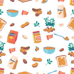 Seamless Pattern With Peanut Foods Arranged In A Repetitive Pattern, Perfect For Adding A Fun Touch To Various Products