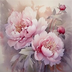 Wedding floral composition. Watercolor peony flowers illustration. Generative AI