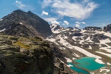 Obraz premium The beautiful mountains and lakes over La Thuile in a summer day