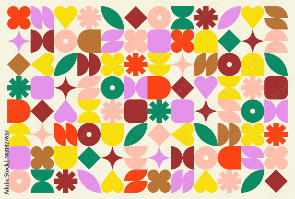 Wall mural abstract colorful figures. geometric pattern with minimalist shapes and symbols. modern design for b