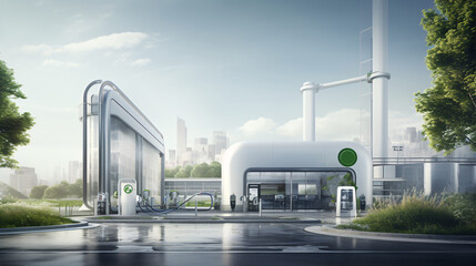 Green oil fuel factory industry for good environment ozone air low carbon footprint production concept.