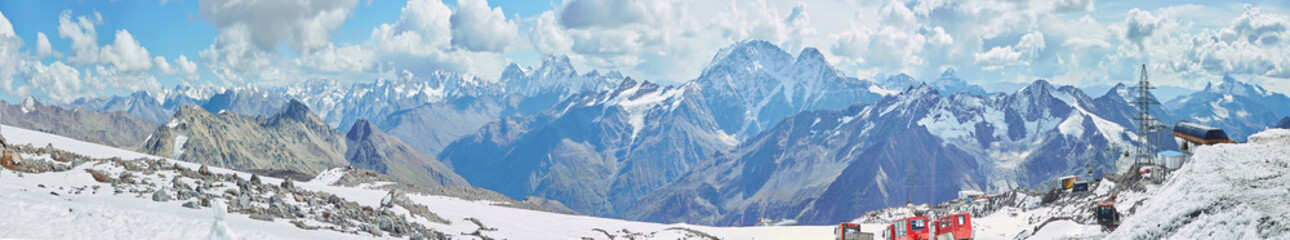 Panorama of a mountain range in the Caucasus mountains.