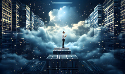 Cloud data storage, database, cloud computing concept.