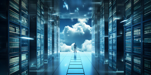 Cloud data storage, database, cloud computing concept.