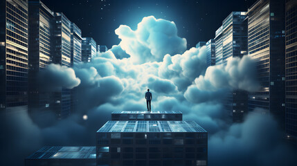 Cloud data storage, database, cloud computing concept.