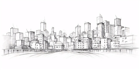 Obraz premium Cityscape Sketch, Sketch. Urban Architecture - Illustration on white background copy space