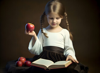 Cute little girl reading bible book. Worship at home.