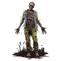 Fototapeta na wymiar Halloween zombie png illustration on transparent background. Ai generated zombie illustration high quality