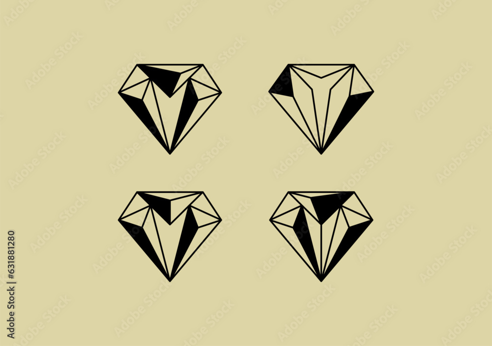 Poster set of diamond, logo symbol intertwining geometric triangles within a diamond shape, encapsulating c