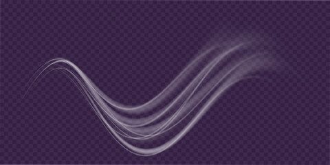 Light trail wave, fire path trace line, car lights, optic fiber and incandescence curve twirl png. road car headlights. Luminous white lines of speed. Light glowing effect. Abstract motion lines.