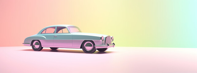 Simple 3d illustration of car, pastel colors