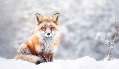 Naklejka na ściany i meble Close-up of a Red fox in winter