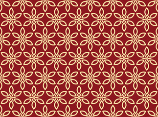 Flower geometric pattern. Seamless vector background. Gold and red ornament