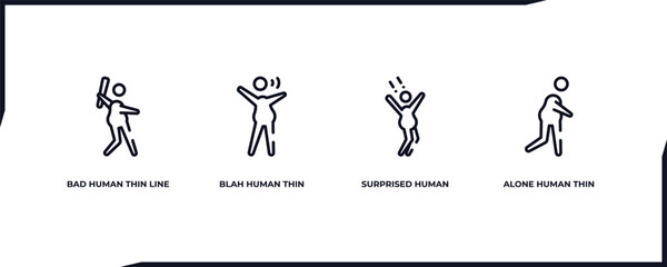set of feelings outline icons. thin line icons such as bad human thin line, blah human thin line, surprised human alone vector.