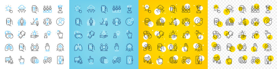 Vector icons set of Electric app, International recruitment and Group people line icons pack for web with Equity, Touchscreen gesture, Elevator outline icon. Search app, Chemistry lab. Vector