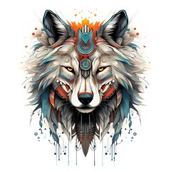 Wolf illustration with a tribal design on white background