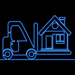 Continuous line drawing Home Move with Removal Porter Help Courier Service icon neon glow vector illustration concept