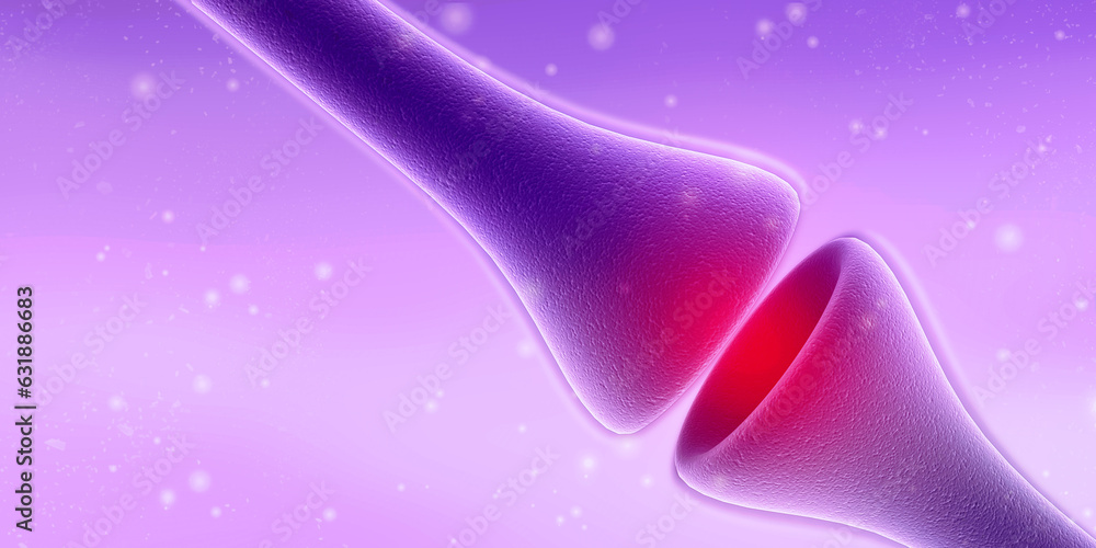 Poster synapse and neuron cells sending electrical chemical signals. 3d rendering