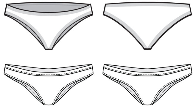 women's brief panty lingerie design flat sketch fashion illustration drawing vector template with front and back view