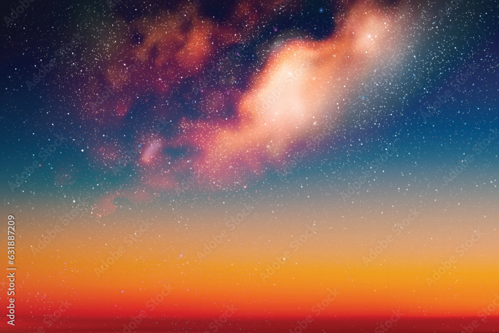 Poster milky way and orange nebula. night starry sky. space vector background