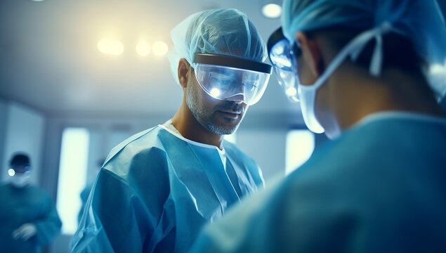 surgeons in masks are conducting an operation,