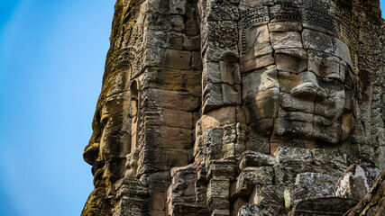 Ancient ruins Thom Bayon temple - famous Cambodian landmark, Angkor Wat complex of temples. Siem Reap, Cambodia.