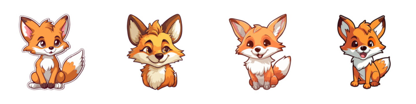 Cartoon fox set. Vector illustration.