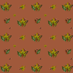 Maple leaves on brown background