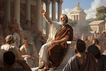 Socrates: The Heart of Athenian Philosophical Debate. - obrazy, fototapety, plakaty