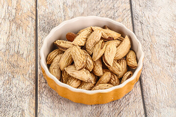 Shelled dry almond nut heap