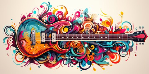 AI Generated. AI Generative. Draw paint sketch watercolor muisc guitar with color splash. Graphic Art