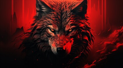 Bad Red wolf portrait illustration. Wide illustration banner poster. illustration Ai generated