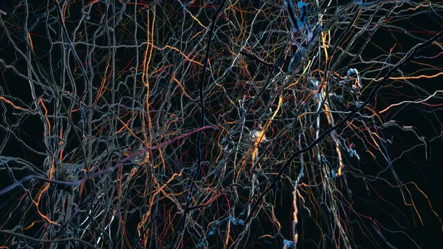 A neural network with neuronal connections transmitting synapses, neurons or nerve cells - 3d illustration