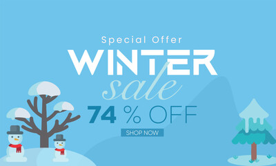 vector sale banner for winter, winter sale banner, winter 74% sale banner, winter sale banner 74% off