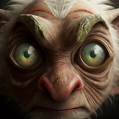 Goblin in the forest, close-up, illustration, fantasy, goblin face,  