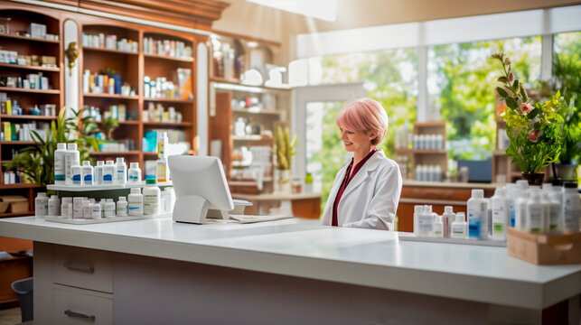 pharmacist adivsed customer in a phamacy