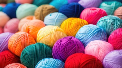 Skeins of yarn for knitting. Balls of wool made of colorful strings. Illustration for banner, poster, cover, brochure or presentation. - obrazy, fototapety, plakaty
