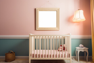 blank white photo frame or canvas for mockup on the baby room
