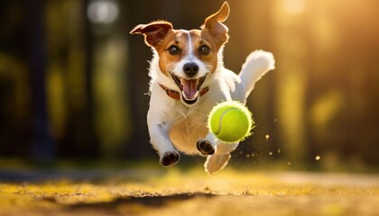 happy jack russell terrier dog running and bringing a tennis ball - Powered by Adobe