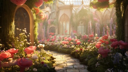 A garden of oversized flowers where visitors can step into a fantasy world. 