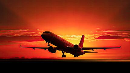 Fototapeta na wymiar Airplane in the sunset, generative ai
