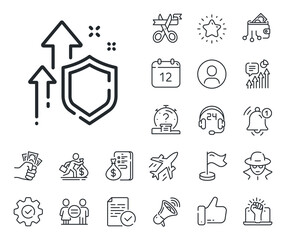 Increased privacy sign. Salaryman, gender equality and alert bell outline icons. Improving safety line icon. Secure defense symbol. Improving safety line sign. Spy or profile placeholder icon. Vector