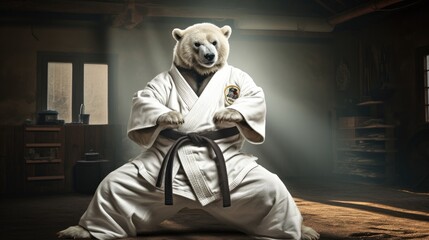 A karate master bear in a gi. - obrazy, fototapety, plakaty