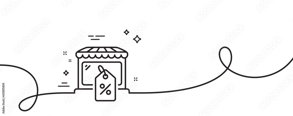 Poster Market sale line icon. Continuous one line with curl. Wholesale store sign. Marketplace discounts symbol. Market sale single outline ribbon. Loop curve pattern. Vector